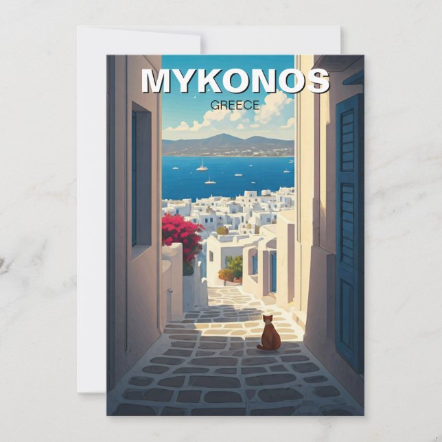 Cartão De Festividades Gato na Grécia Mykonos Cyclades Viagem (Frente)