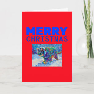 Cartão De Festividades Gato na Neve Usando Protetores de Ouvido