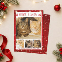 Gato NATAL MEOWY 4 Fotos Pegadas de Pata Vermelhas