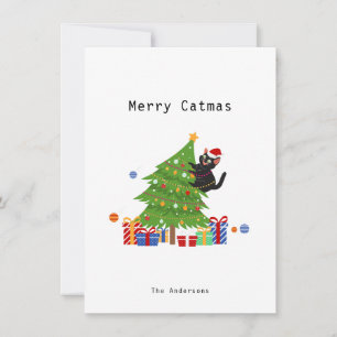 Cartão De Festividades Gato Negro Engraçado Simples E Árvore De Natal