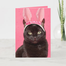 Cartão De Festividades Gato Negro felz pascoa em Ouvidos Coelhinhos