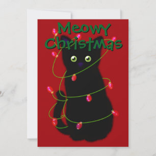 Cartão De Festividades Gato negro Luzes cintilantes do Natal