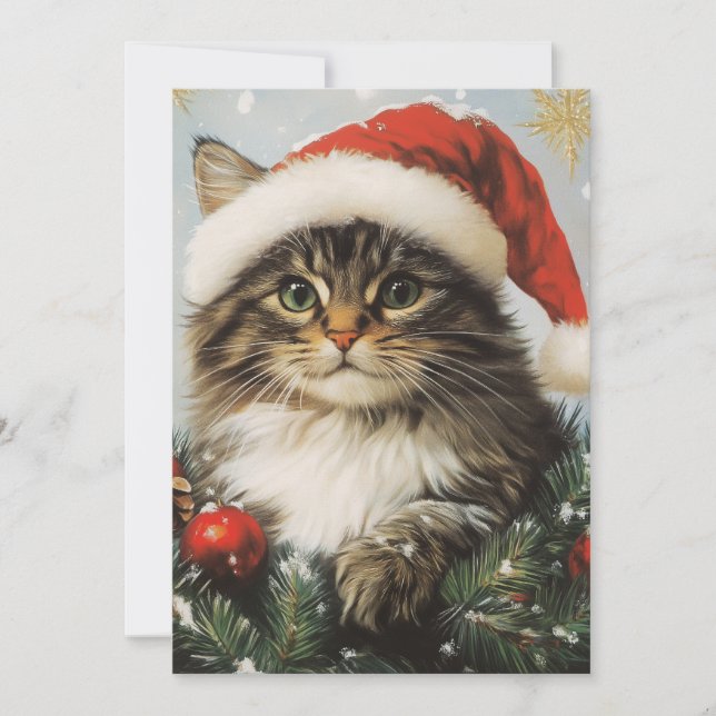 Cartão De Festividades Gato Norueguês da Floresta Natal (Frente)