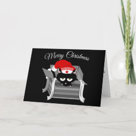 Cartão De Festividades Gato numa caixa de Natal engraçado