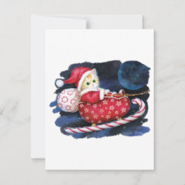 Cartão De Festividades Gato Papai Noel no Trenó do Papai Noel Entregando 