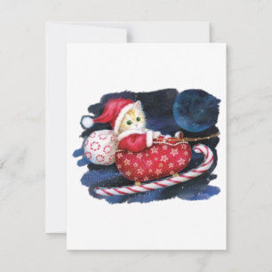 Cartão De Festividades Gato Papai Noel no Trenó do Papai Noel Entregando 