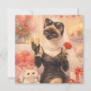Cartão De Festividades Gato para o Dia dos Namorados com rosa vermelha
