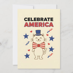 Cartão De Festividades Gato Patriótico Feliz Quatro de Julho Independênci