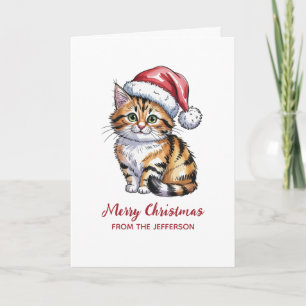 Cartão De Festividades Gato Personalizado com Chapéu de Papai Noel Natal