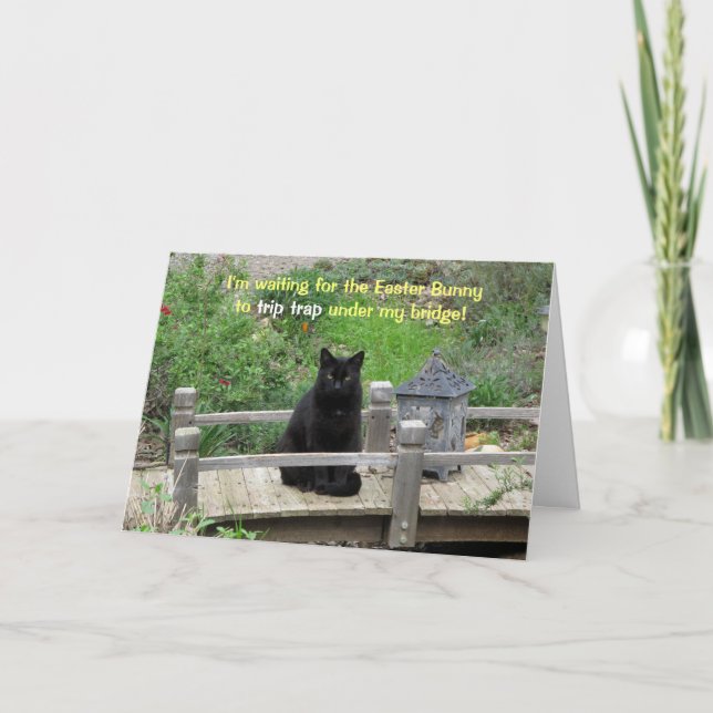 Cartão De Festividades Gato Preto Aguardando na Páscoa da ponte (Frente)