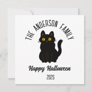 Cartão De Festividades Gato Preto Assustador de Halloween Nome Personaliz