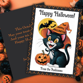 Cartão De Festividades Gato Preto Bruxo Fofo Halloween Personalizado