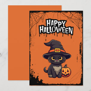 Cartão De Festividades Gato Preto Com Abóbora Jack O' Lantern