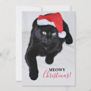 Cartão De Festividades Gato Preto com o Chapéu Vermelho de Papai Noel