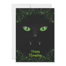 Gato Preto de Halloween Teias Verdes