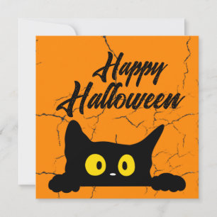 Cartão De Festividades Gato Preto de Halloween Textura Danificada Laranja