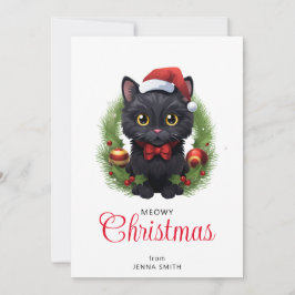Cartão De Festividades Gato Preto de Natal Bonito