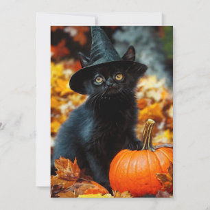 Cartão De Festividades Gato Preto e Abóbora do Halloween