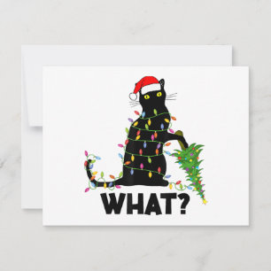 Cartão De Festividades Gato Preto Engraçado Derrubando Árvore de Natal Ga