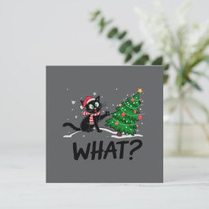 Cartão De Festividades Gato Preto Engraçado Empurrando Árvore de Natal Ga