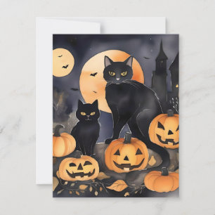 Cartão De Festividades Gato Preto Halloween A