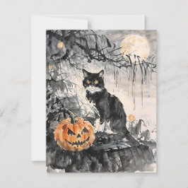 Cartão De Festividades Gato Preto Halloween E