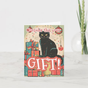 Cartão De Festividades Gato Preto Natal Divertido Travesso 