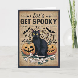 Cartão De Festividades Gato Preto Vintage Fofo para um Halloween Assustad