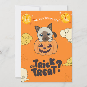 Cartão De Festividades Gato Siamês de Halloween Festa Truque ou Tratament