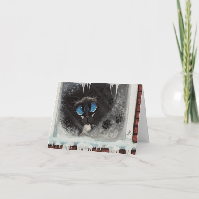 Cartão De Festividades Gato Siamês de Neve de Inverno por BiHrLe Card (Frente)