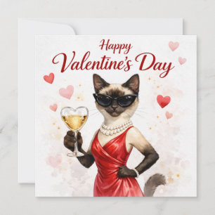 Cartão De Festividades Gato Siames no Dia dos Namorados – Gato Glamouroso