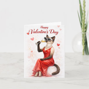 Cartão De Festividades Gato Siames no Dia dos Namorados – Gato Glamouroso