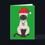 Cartão De Festividades Gato Siamese do Natal com chapéu do papai noel<br><div class="desc">Características deste design um gato Siamese. Para o tipo de harmonização "penguincornerstore dos artigos siamese" no bar da busca de Zazzle.</div>