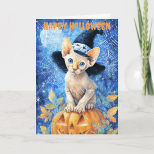 Cartão De Festividades Gato Sphynx do Dia das Bruxas