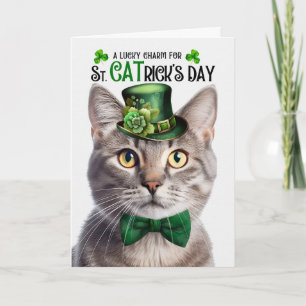 Cartão De Festividades Gato Tabby Champagne Dia de CATrick Sorte
