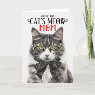 Cartão De Festividades Gato Tabby Cinza e Branco para a Mamãe no Dia das