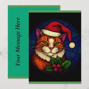 Cartão De Festividades Gato Tabby Laranja de Natal em Vitral
