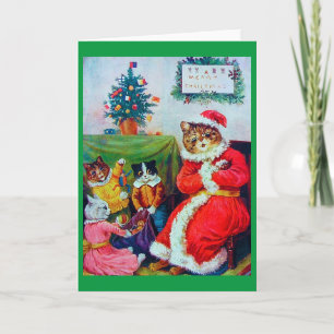 Cartão De Festividades Gato Vintage de Natal, Louis Wain