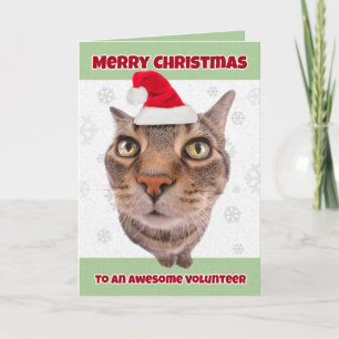 Cartão De Festividades Gato Voluntário de Natal Alegre no Chapéu de Papai