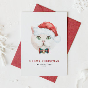 Cartão De Festividades Gato White British Shorthair Papai Noel Meowy Nata