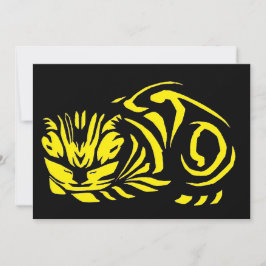 Cartão De Festividades Gato xilogravura de Julie de Graag (Amarelo)