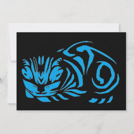 Cartão De Festividades Gato xilogravura de Julie de Graag (Azul)