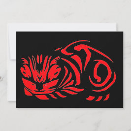 Cartão De Festividades Gato xilogravura de Julie de Graag (Vermelho)