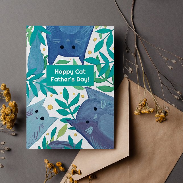 Cartão De Festividades Gatos azuis e galhos Feliz dia dos pais gatos (Criador carregado)