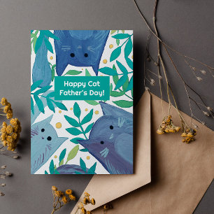 Cartão De Festividades Gatos azuis e ramificações Feliz dia dos pais gato