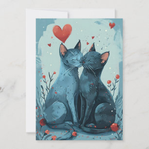 Cartão De Festividades gatos Azul Russo dia dos namorados