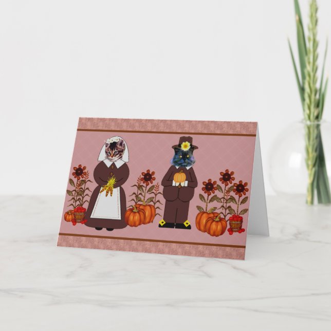 Cartão De Festividades Gatos de Ação de Graças (Frente)
