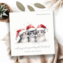 Cartão De Festividades Gatos de Aquarela Cuja Fúria e Feliz Natal