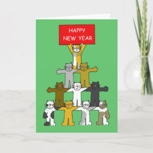 Cartão De Festividades Gatos de desenho de feliz ano novo