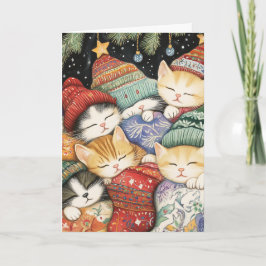 Cartão De Festividades Gatos de Natal Aconchegantes embaixo da Árvore Car